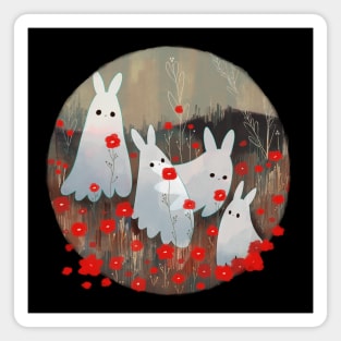 Ghost Bunnies stop to smell the flowers Magnet